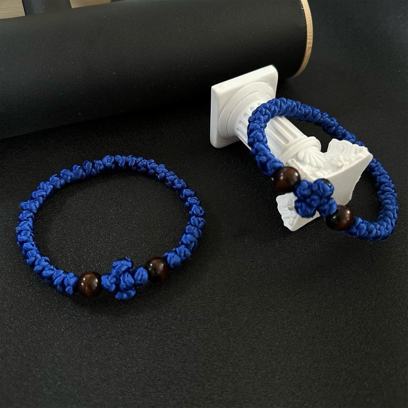 Bovemee Orthodox Prayer Rope Bracelet, 2-Pack Black Chotki Komboskini, Christian Prayer Beads with Cross - Image 3